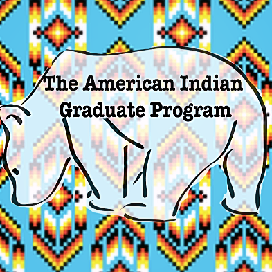American Indian Graduate Program logo, with transparent image of bear overlaid on a print.