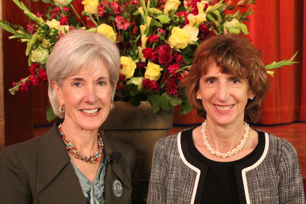 Kathleen Sebelius and Dean Fiona Doyle at The Barbara Weinstock Lectures on the Morals of Trade lecture, Healthcare 2024.