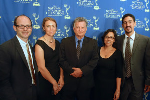 News & Documentary Emmy Award nominee alumni Jason Spingarn-Koff, Singeli Agnew, Professor Lowell Bergman, Carrie Lozano and Andrés Cediel. (left to right)
