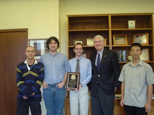 Also a Jeopardy! alum: Husband and fellow Berkeley history grad student Jeff Hoppes on the Berkeley Quiz Bowl team with Chancellor Birgeneau after their 3rd place finish at the 2005 ACF National Championship.