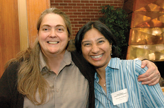 Looking out at the landscape of higher education: GSI Center director Linda von Hoene, left, with Ph.D. candidate Anuradha Mukerji at the 2006 Summer Institute for Preparing Future Faculty. Peg Skorpinski photo.