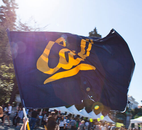 Student waving Cal flag
