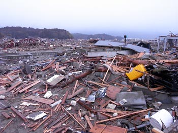 building debris from earthquake in Japan