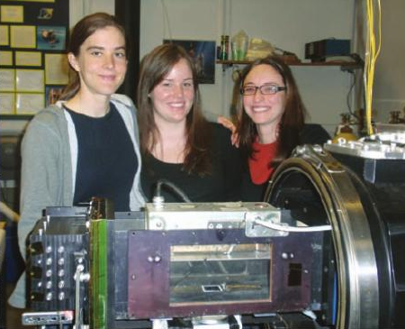 Sara McAllister, Sarah Scott and Sonia Fereres with the Forced Ignition and Flame Spread Test (FIST) apparatus.
