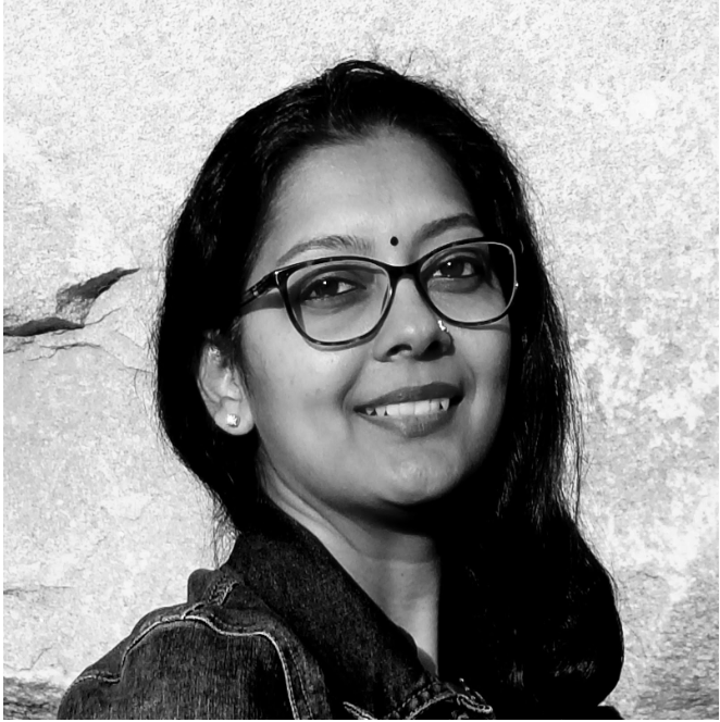 Black and white photo of GradPro team member Haripriya Sathyanarayanan